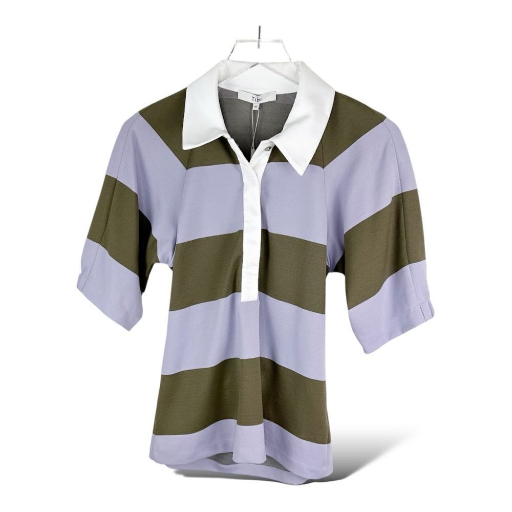 NWT Tibi - The‎ Rugby Dress Purple Green Striped 3/4 Sleeve Mini Dress XS